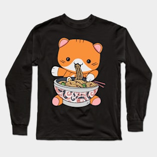 Kawaii Ramen Kitty - Cat Vaporwave Aesthetic World Long Sleeve T-Shirt